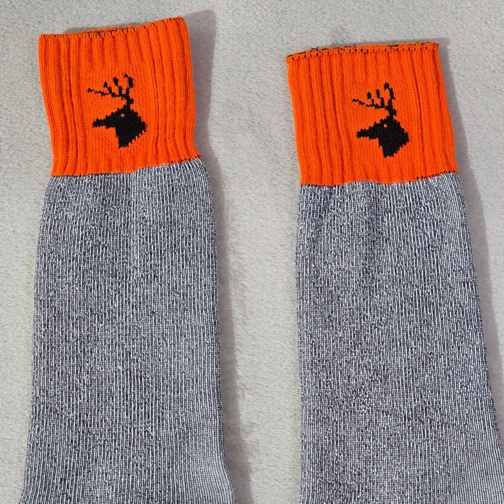 Vintage Hunting Boot Socks Gray Marl Orange Deer‎ Head Crew USA Outdoors